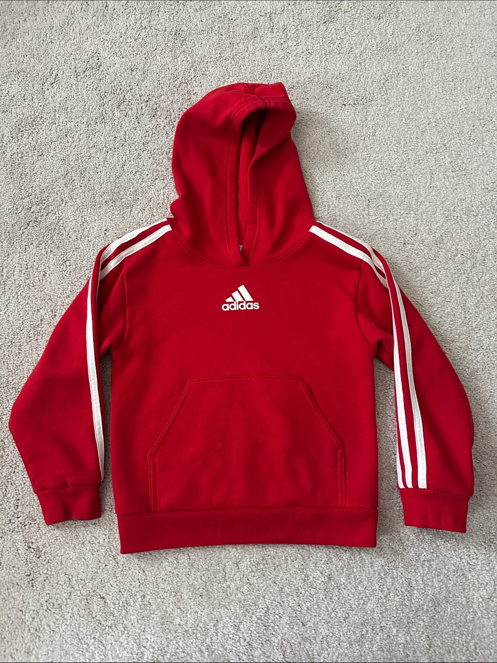 adidas Red Kids Hoodie with White Stripes
